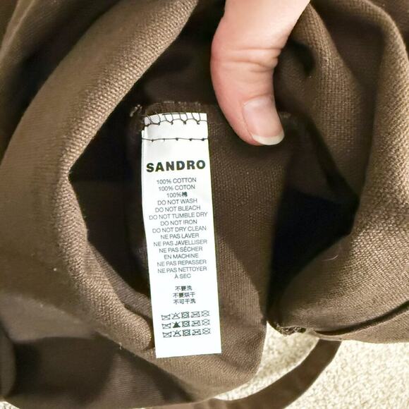 Sandro Paris Brown Canvas Tote Bag 100% Cotton Open Top EUC - Picture 3 of 4